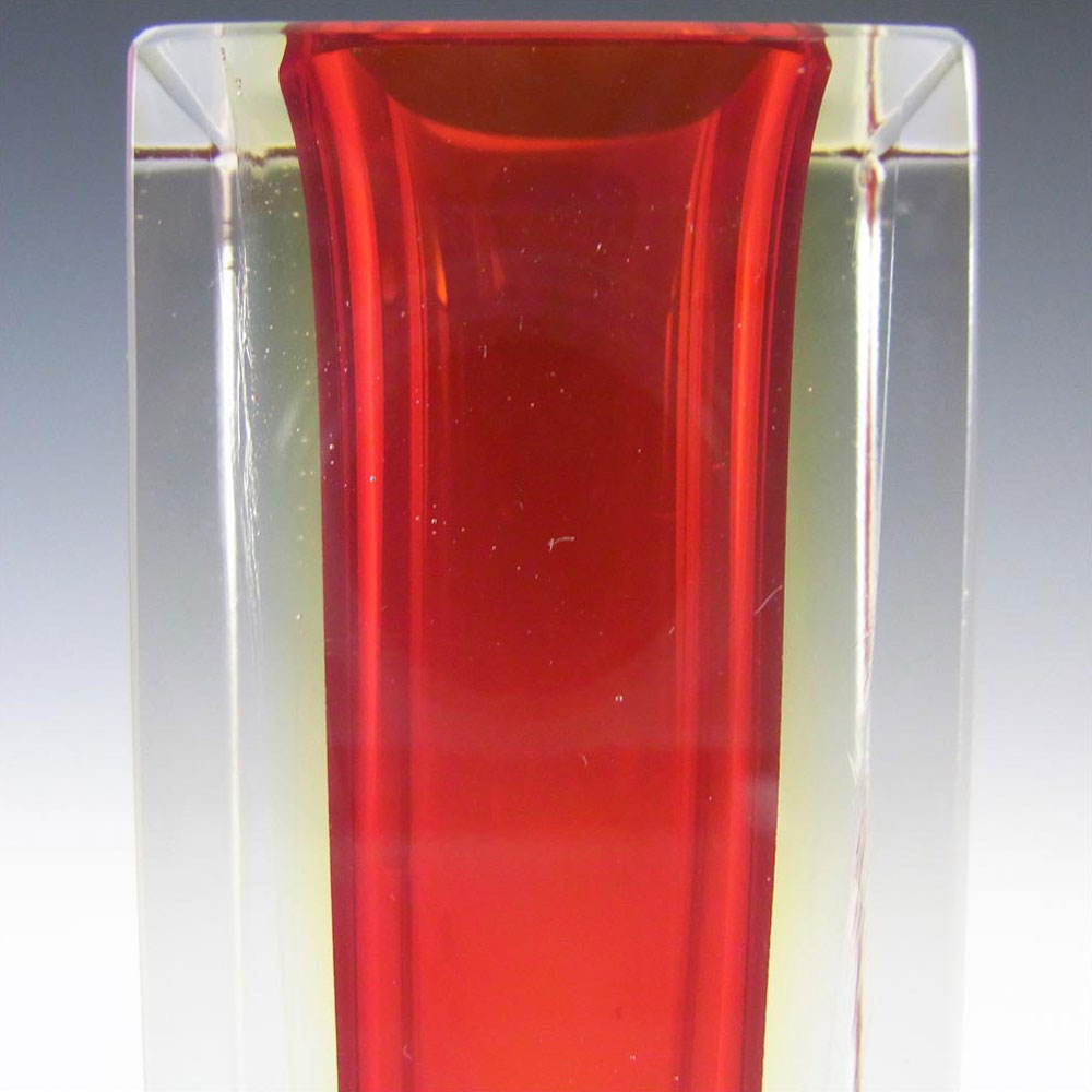 (image for) Murano Faceted Red & Amber Sommerso Glass Block Vase - Click Image to Close
