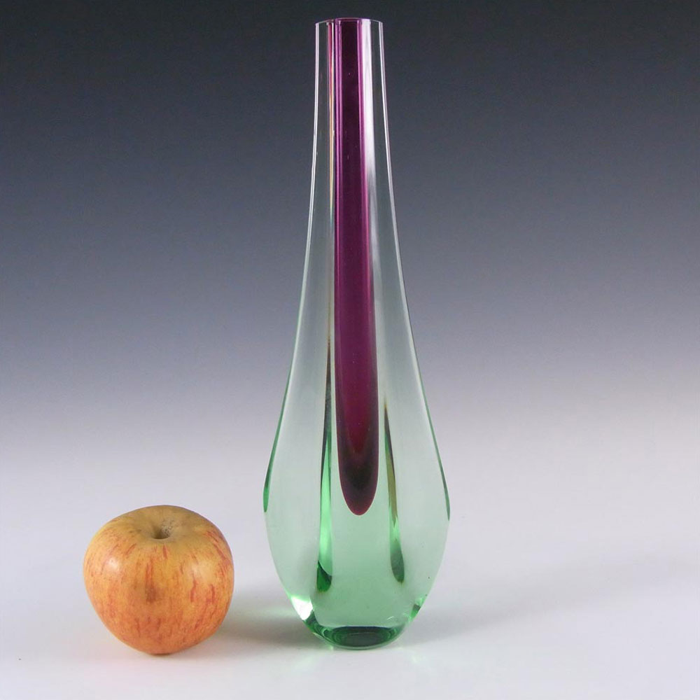 (image for) Galliano Ferro Murano Sommerso Purple & Green Glass Stem Vase - Click Image to Close