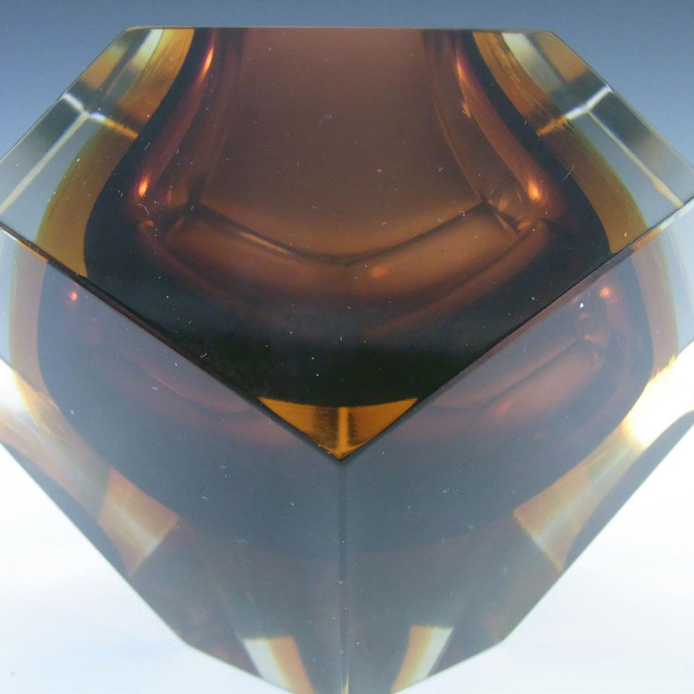 Murano Faceted Brown & Amber Sommerso Glass Block Bowl - Click Image to Close