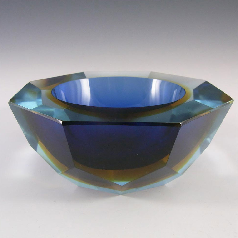 (image for) Large Murano Faceted Blue & Amber Sommerso Glass Bowl - Click Image to Close