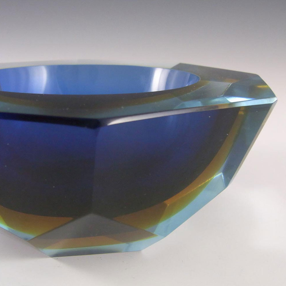 (image for) Large Murano Faceted Blue & Amber Sommerso Glass Bowl - Click Image to Close