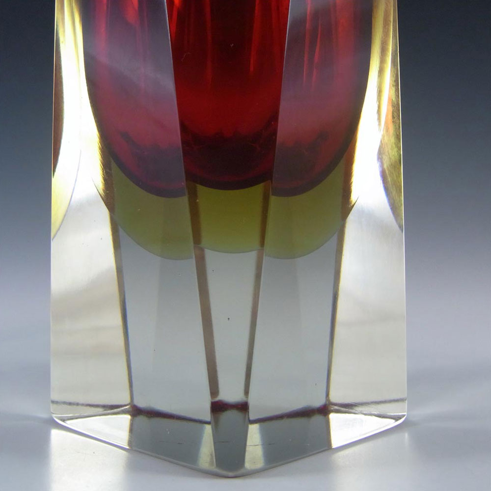 Large 10" Murano Faceted Red & Amber Sommerso Glass Vase - Click Image to Close