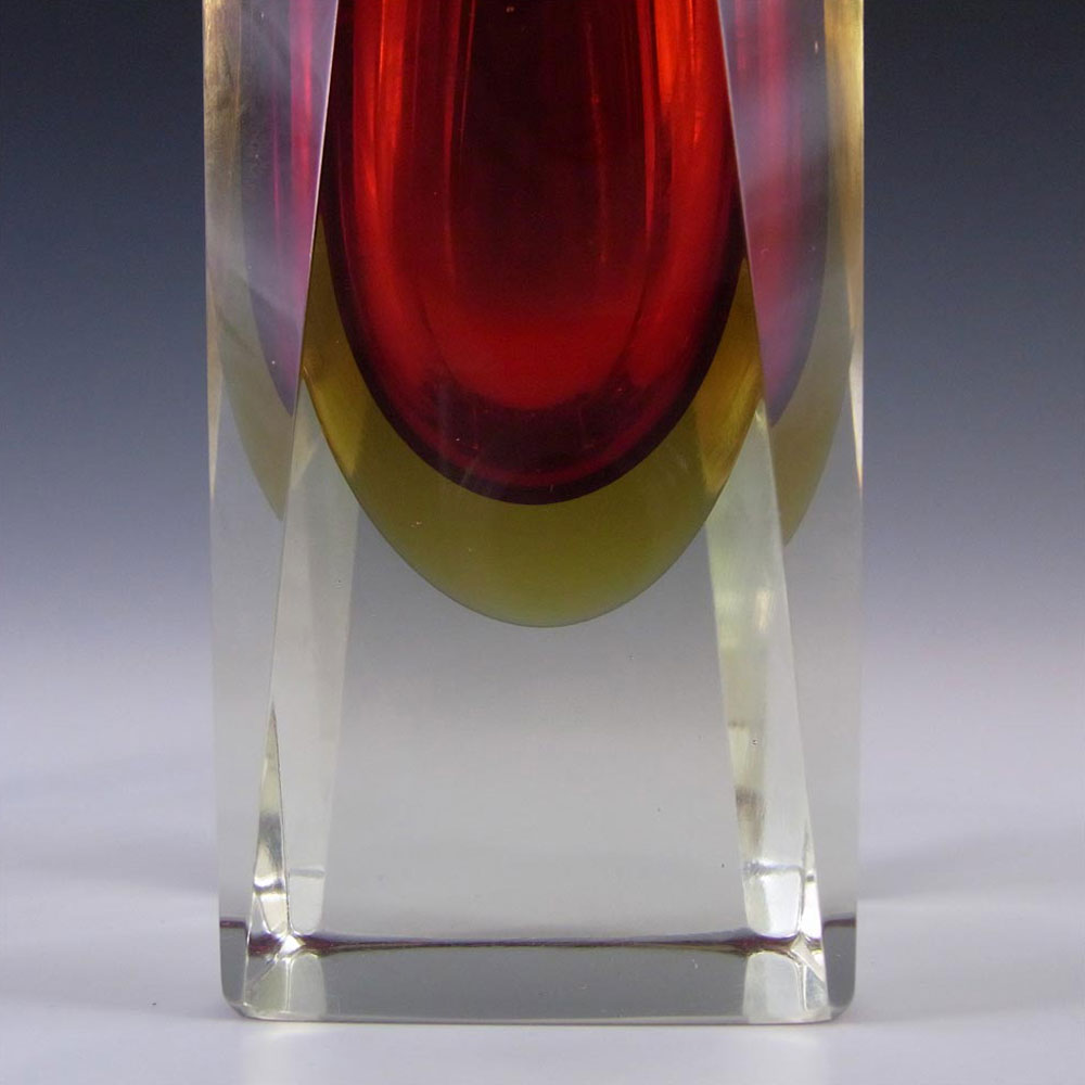 Large 10" Murano Faceted Red & Amber Sommerso Glass Vase - Click Image to Close