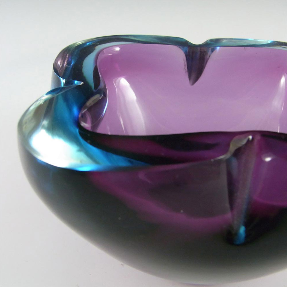 Murano Geode Purple & Blue Sommerso Glass Square Bowl - Click Image to Close