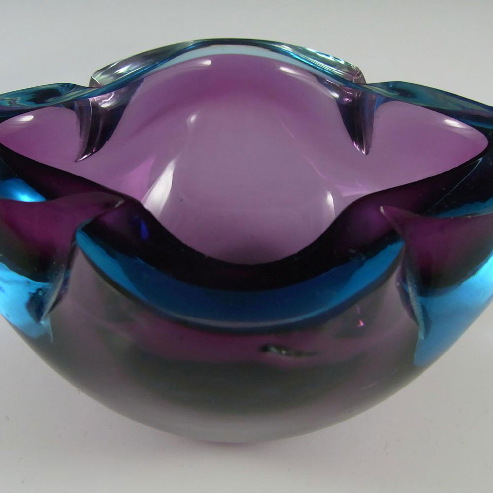 Murano Geode Purple & Blue Sommerso Glass Square Bowl - Click Image to Close