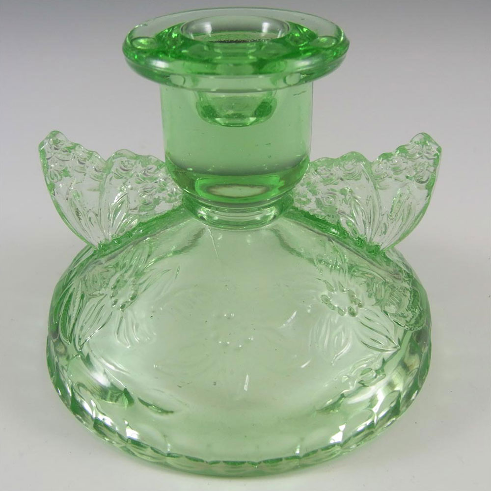 Sowerby Art Deco 1930's Green Glass Butterfly Candlesticks - Click Image to Close