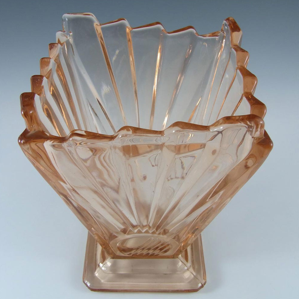 (image for) Sowerby Art Deco Pink Glass "Sunburst/Sunray" Vase - Marked - Click Image to Close