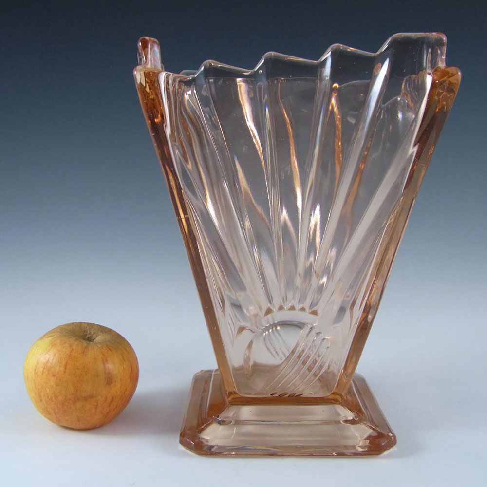 Sowerby Art Deco Pink Glass "Sunburst/Sunray" Vase - Marked - Click Image to Close