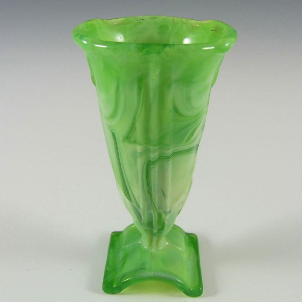 Stölzle Czech Art Deco or Victorian Green Slag Glass Vase - Click Image to Close