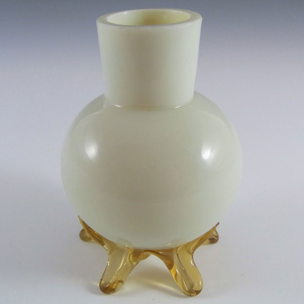 Victorian Uranium Custard Glass Amber & Ivory Antique Vase - Click Image to Close