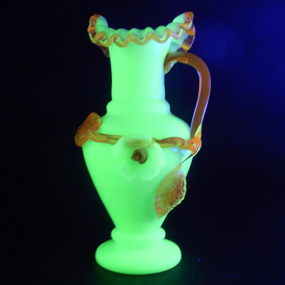 (image for) Victorian Uranium Custard Glass Amber & Ivory Flower Vase/Jug - Click Image to Close
