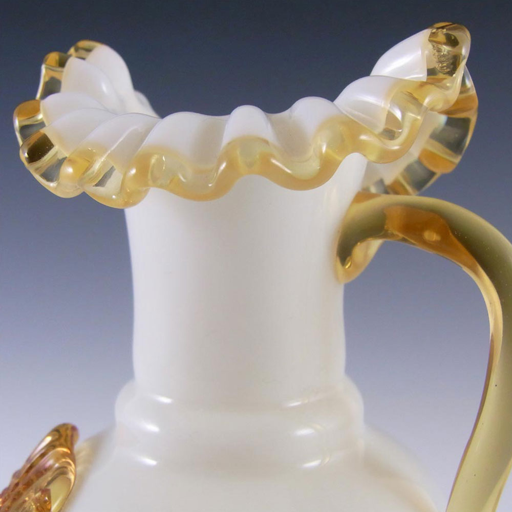 (image for) Victorian Uranium Custard Glass Amber & Ivory Flower Vase/Jug - Click Image to Close