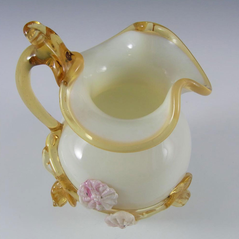 Victorian Uranium Custard Glass Amber & Ivory Flower Vase/Jug - Click Image to Close
