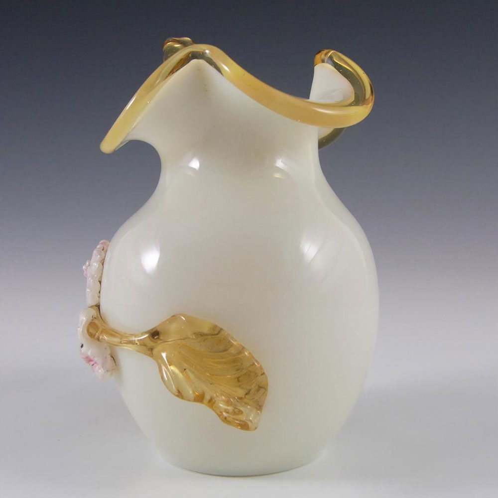 Victorian Uranium Custard Glass Amber & Ivory Flower Vase/Jug - Click Image to Close
