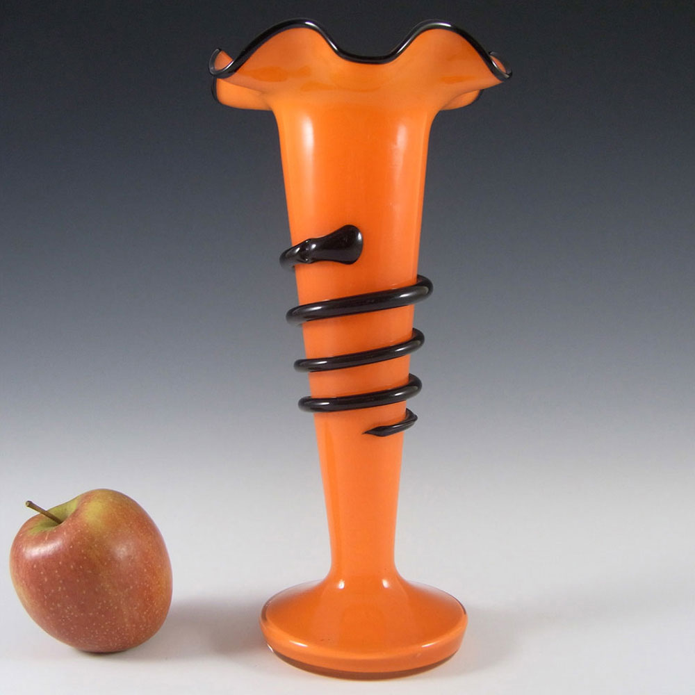 (image for) Welz Czech Art Deco Orange & Black Tango Glass Vase - Click Image to Close