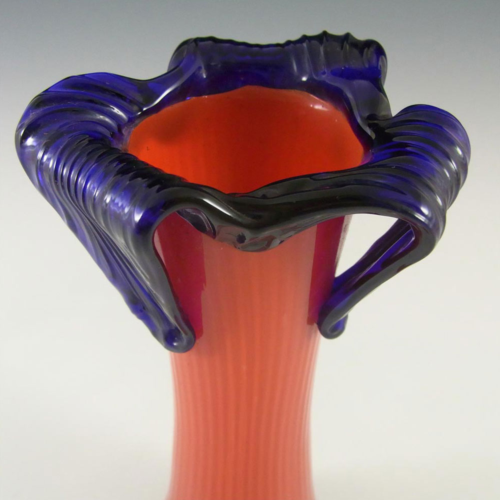 Czech / Bohemian Vintage Red & Blue Glass Tango Vase - Click Image to Close