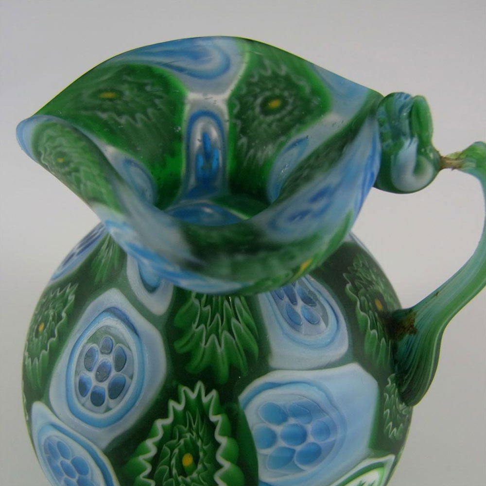 (image for) Fratelli Toso Millefiori Canes Murano Blue + Green Glass Jug - Click Image to Close