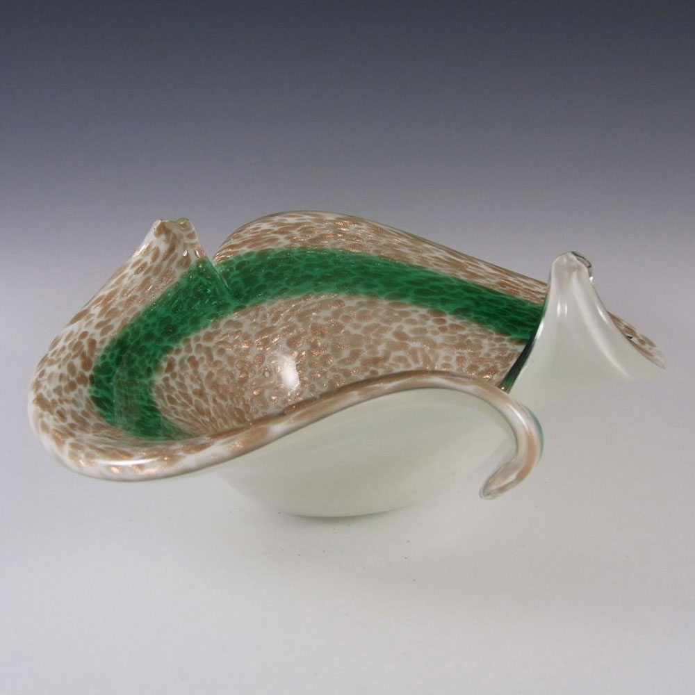Fratelli Toso Murano Copper Aventurine Green Glass Bowl - Click Image to Close