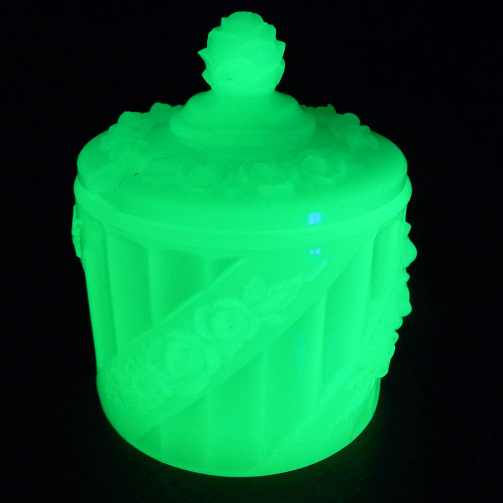 S. Reich Czech Art Deco Uranium Jade Green Glass Pot/Dish - Click Image to Close