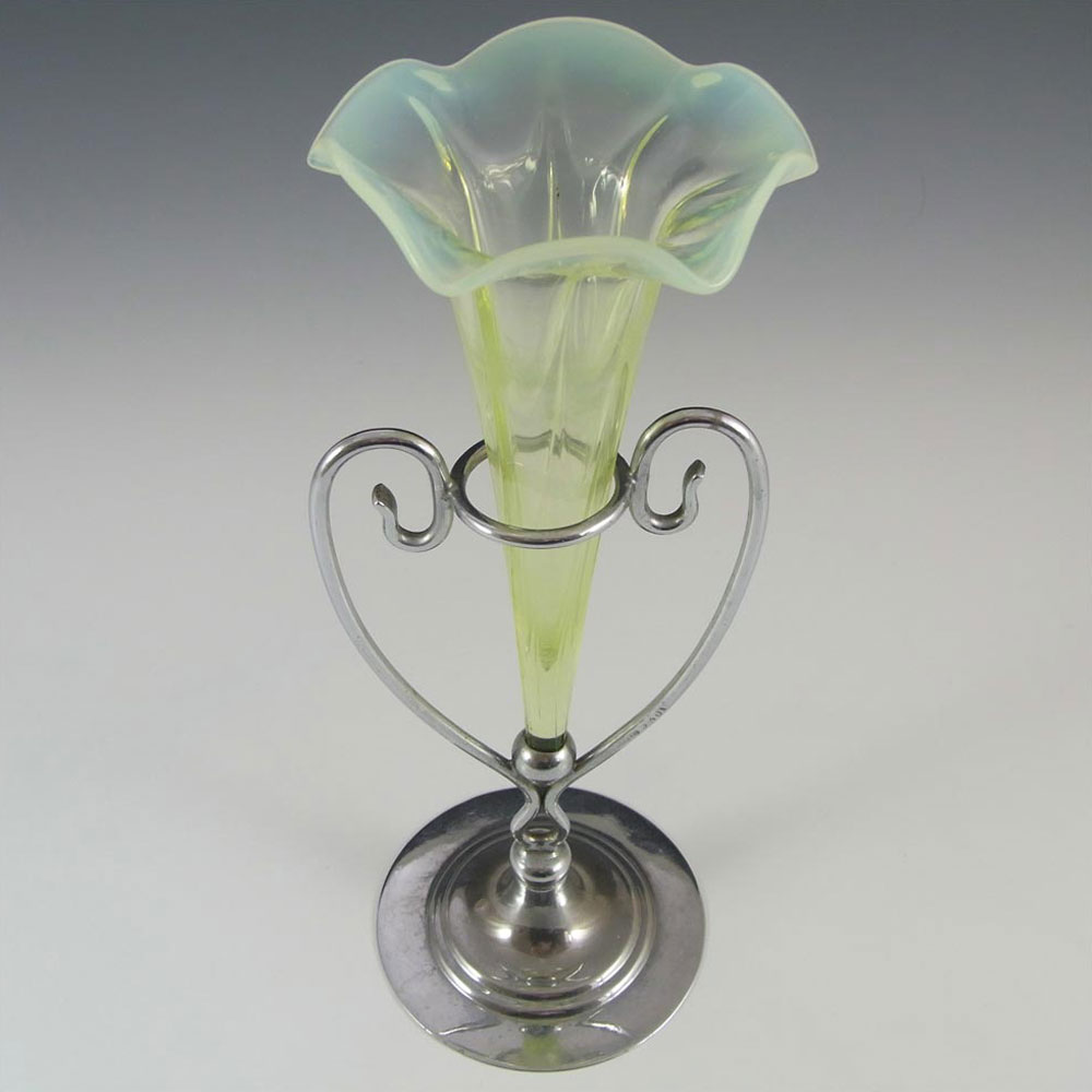 (image for) Victorian Vaseline / Uranium Glass + Silver Epergne Vase - Click Image to Close