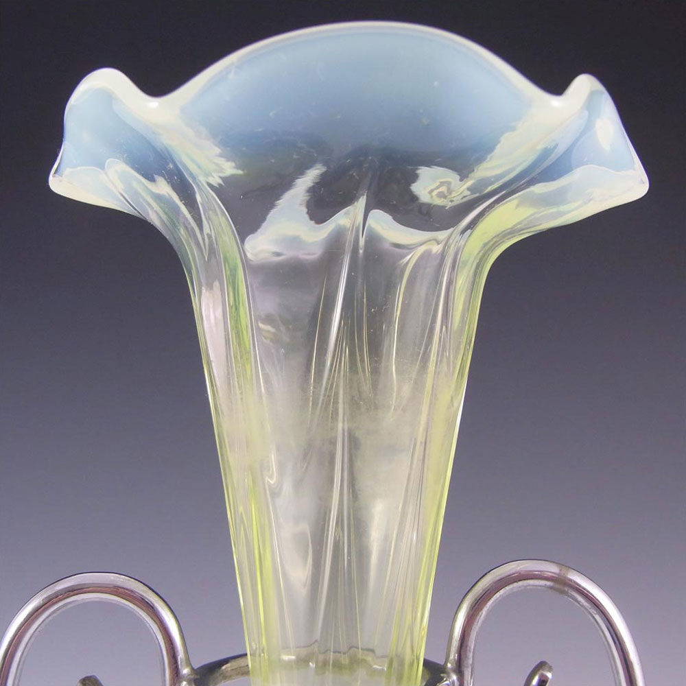 (image for) Victorian Vaseline / Uranium Glass + Silver Epergne Vase - Click Image to Close