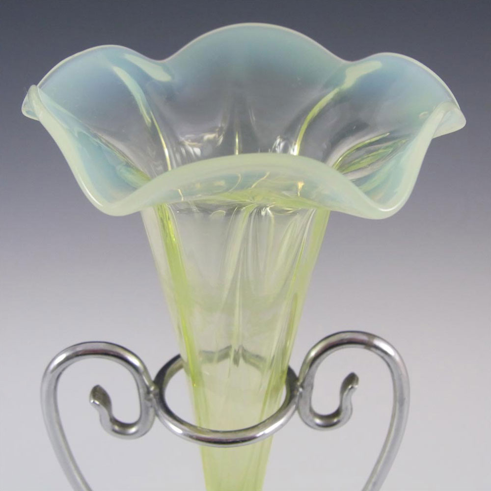 Victorian Vaseline / Uranium Glass + Silver Epergne Vase - Click Image to Close