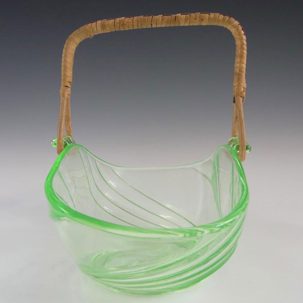Walther Art Deco Uranium Green Glass Viktoria Basket/Bowl - Click Image to Close