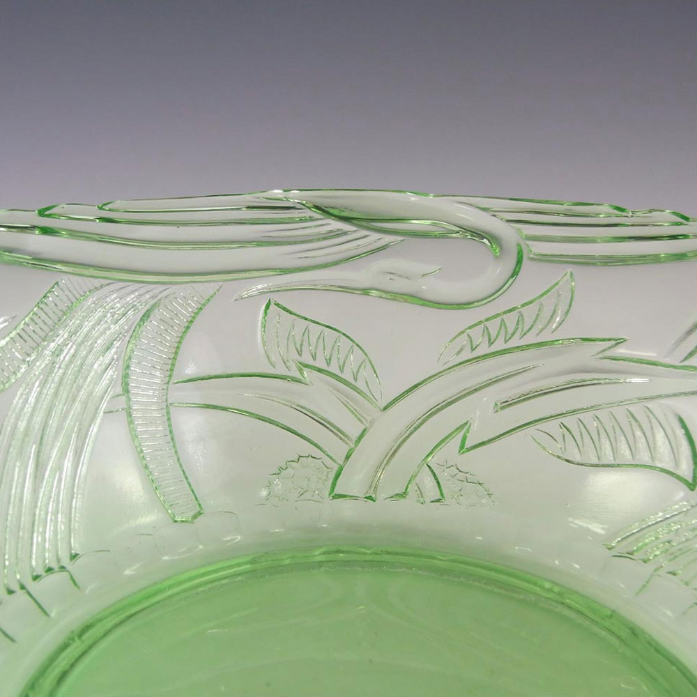 (image for) Art Deco 1930's Uranium Green Glass 'Heron' Bowl - Click Image to Close
