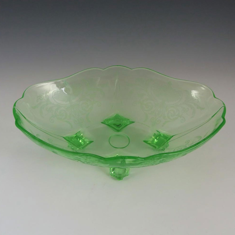 (image for) Cambridge Green Art Deco/Depression Glass Bowl - Etched Urn - Click Image to Close