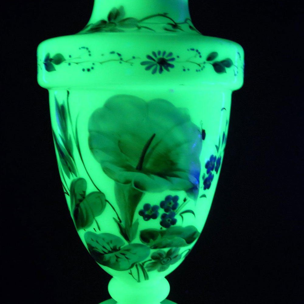 Victorian Bohemian Enamelled Uranium Glass Vase - Click Image to Close