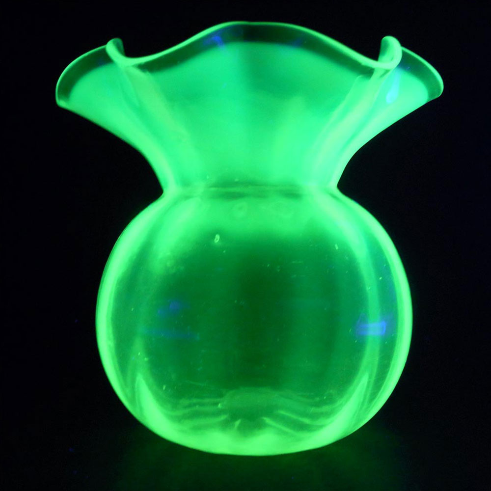 Victorian 1885 Vaseline Uranium Opalescent Glass Vase - Click Image to Close