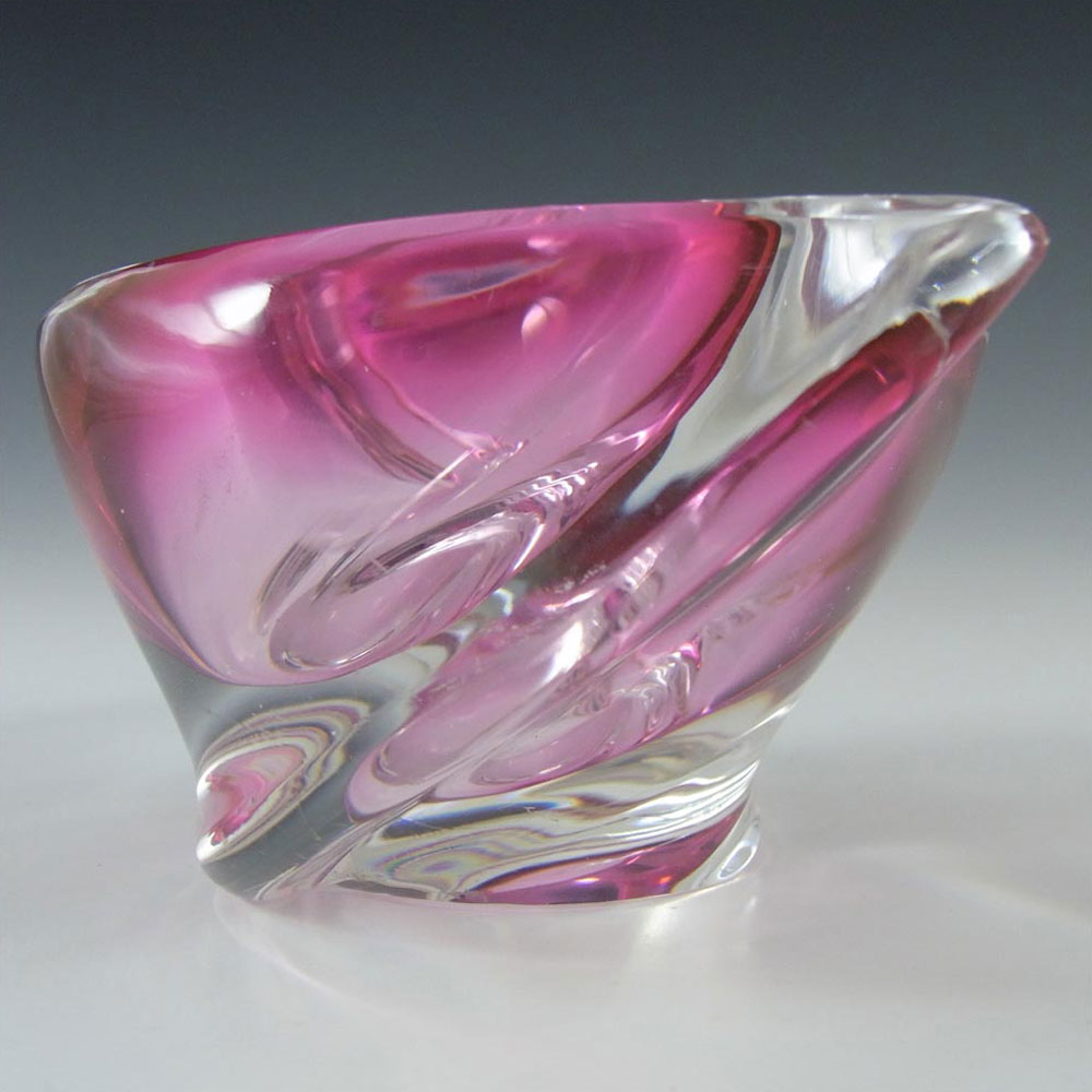 Val St-Lambert Belgium Cranberry Pink Glass Bowl - Signed - Click Image to Close
