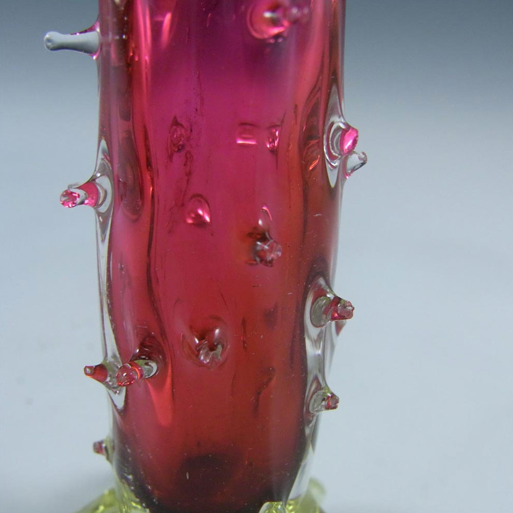 Victorian Cranberry & Vaseline/Uranium Glass Thorn Vase - Click Image to Close
