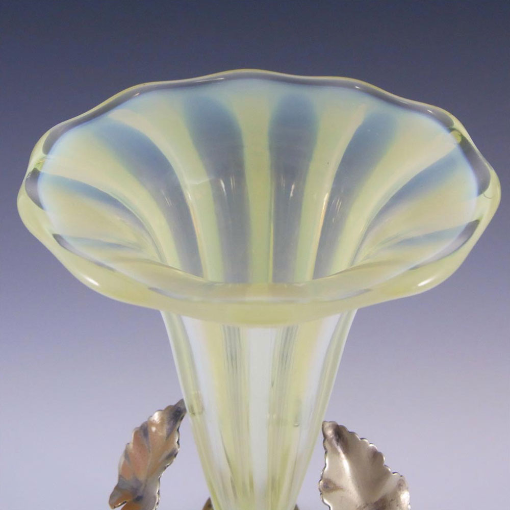 Victorian Vaseline / Uranium Glass + Silver Epergne Vase - Click Image to Close