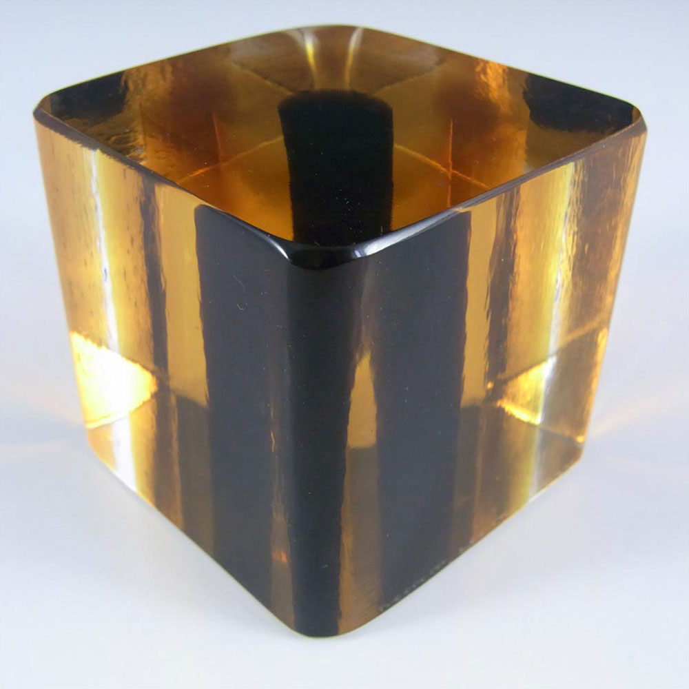 (image for) Venini Signed Murano Sommerso Glass Cube Block Paperweight - Click Image to Close