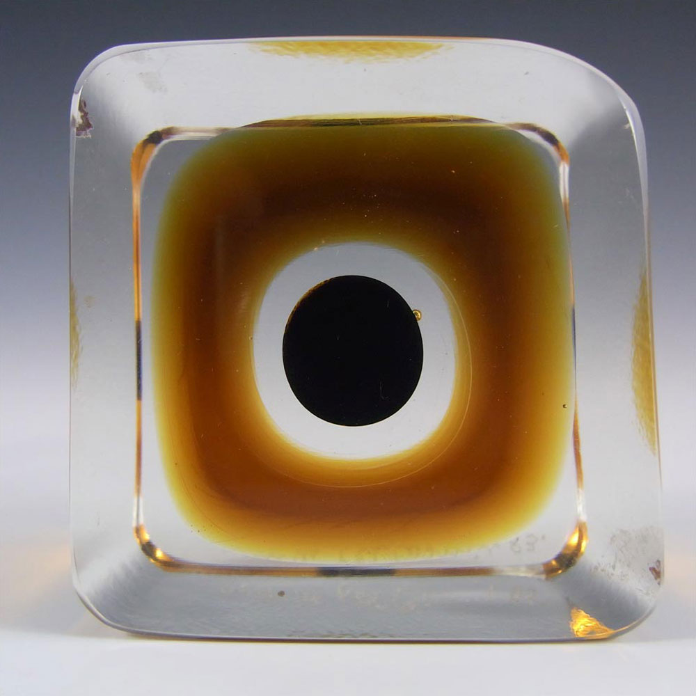 (image for) Venini Signed Murano Sommerso Glass Cube Block Paperweight - Click Image to Close