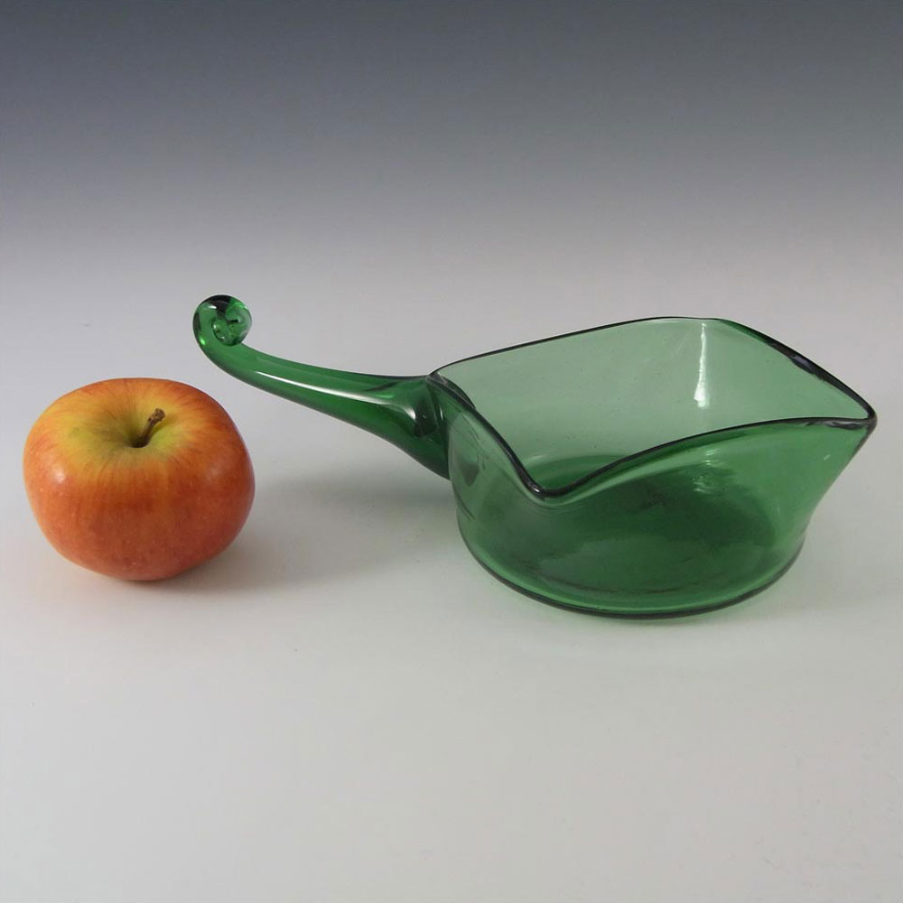 Empoli Verde Italian Green Glass Bowl w/ Applied Handle - Click Image to Close