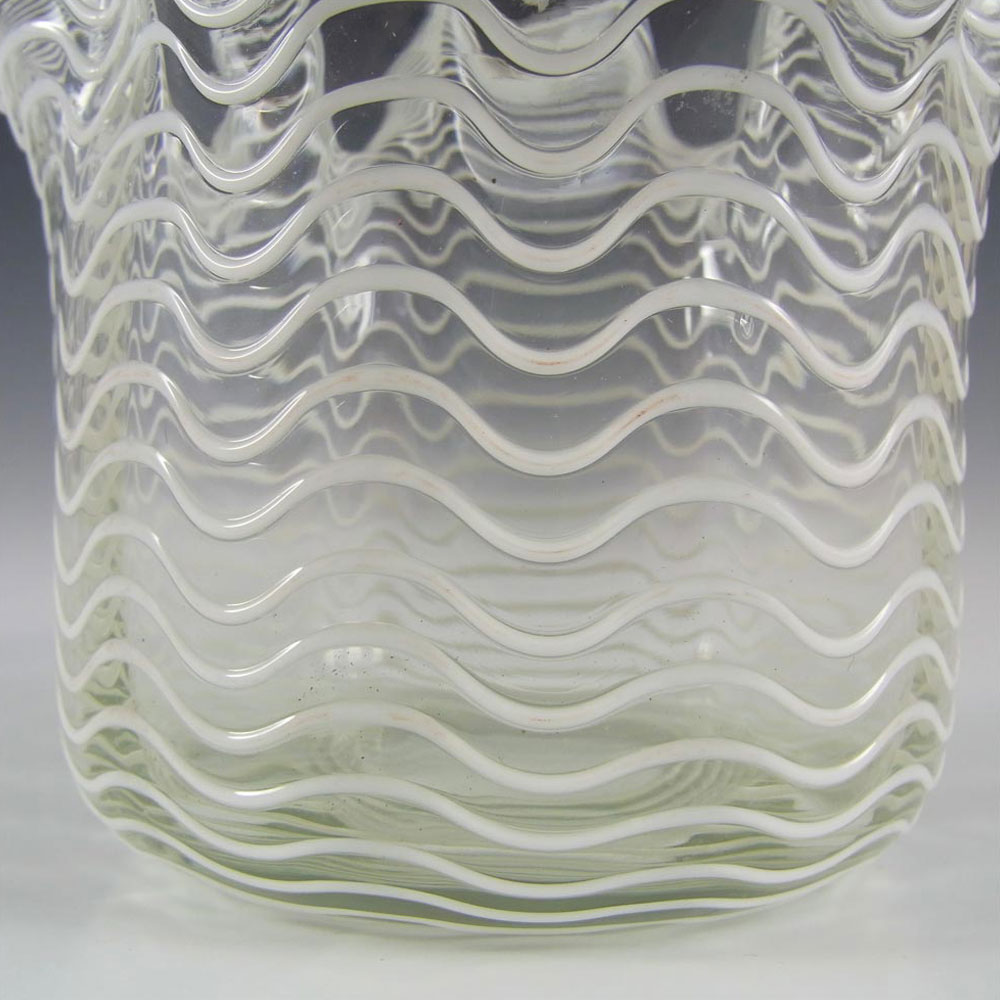 (image for) Victorian 1890s White & Clear Glass Threaded Antique Vase - Click Image to Close