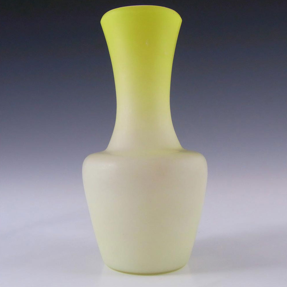 Yellow Antique Hand Blown Cased Satin Glass Rose Bowl  Vase