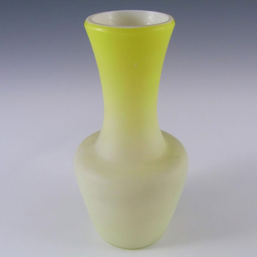 (image for) Victorian Satin Cased Glass Yellow & White Antique Vase - Click Image to Close