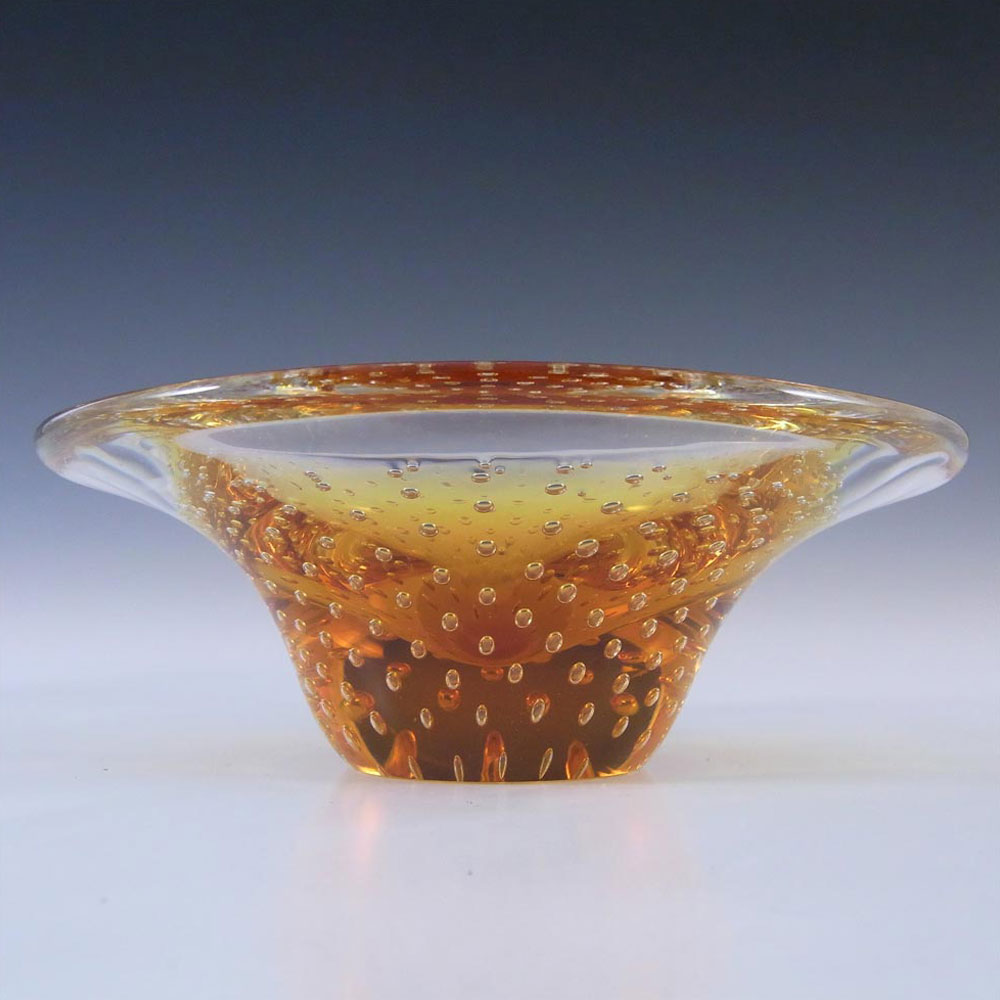 (image for) Thomas Webb Amber Glass 'Flair' Bubble Bowl - Marked - Click Image to Close