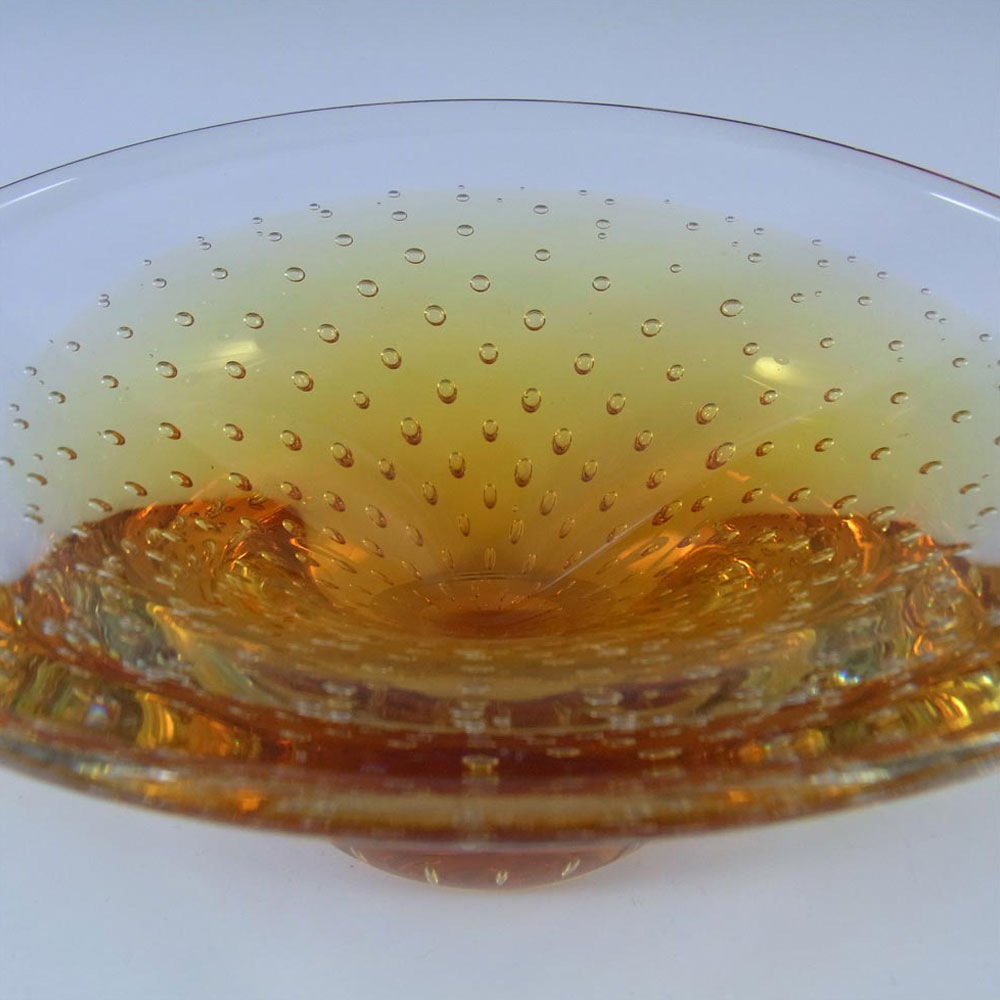 (image for) Thomas Webb Amber Glass 'Flair' Bubble Bowl - Marked - Click Image to Close
