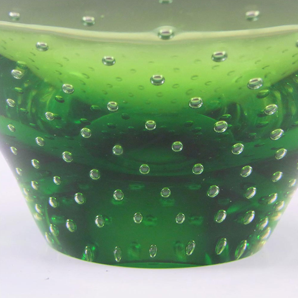 (image for) Thomas Webb Green Glass 'Flair' Bubble Bowl - Marked - Click Image to Close