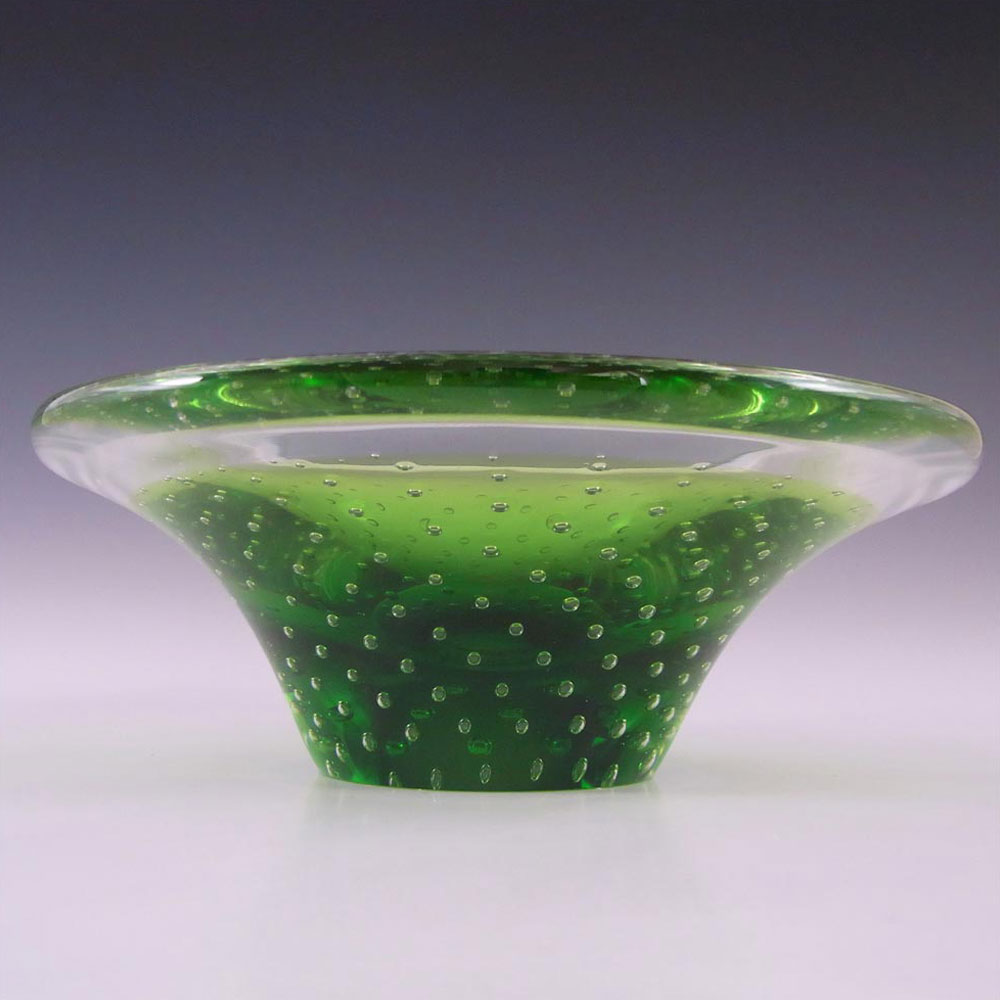 Thomas Webb Green Glass 'Flair' Bubble Bowl - Marked - Click Image to Close