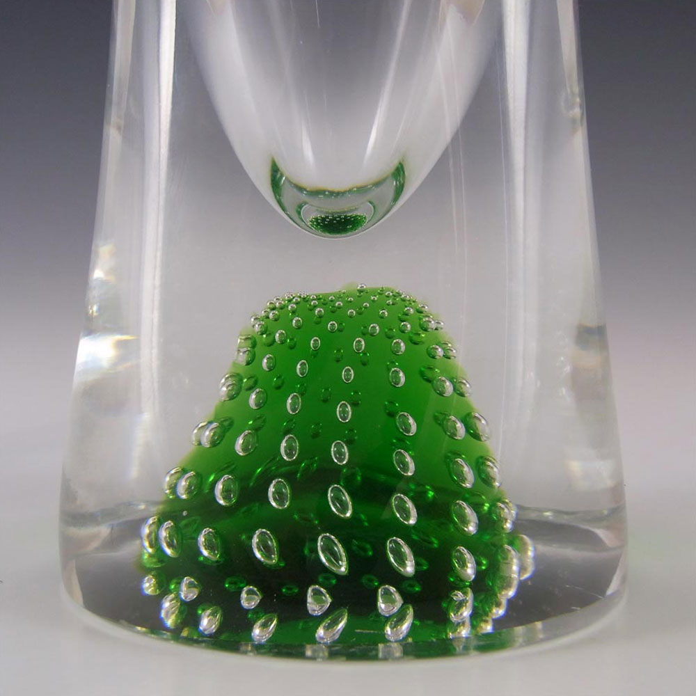 (image for) Thomas Webb Green Glass 'Flair' Bubble Vase - Marked - Click Image to Close