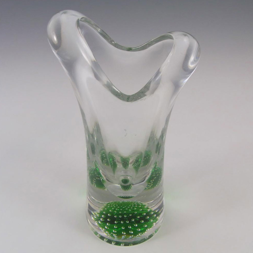 (image for) Thomas Webb Green Glass 'Flair' Bubble Vase - Marked - Click Image to Close