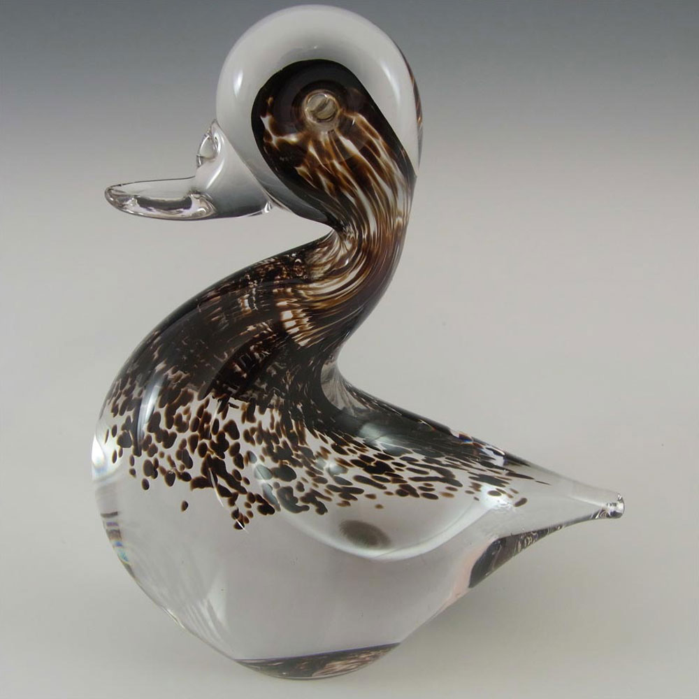 Wedgwood Speckled Brown Glass Duck Paperweight - Marked - Click Image to Close