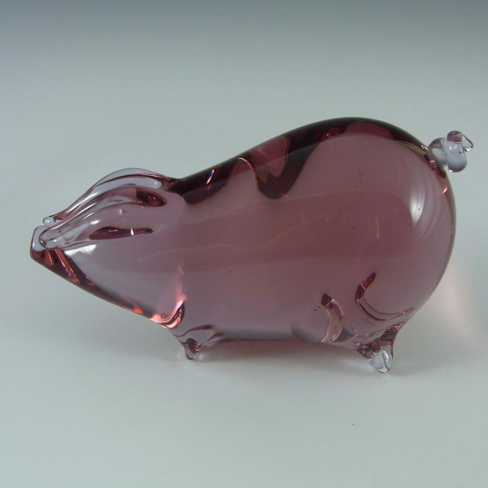 Wedgwood Lilac/Pink Glass Pig Paperweight SG439 - Marked - Click Image to Close