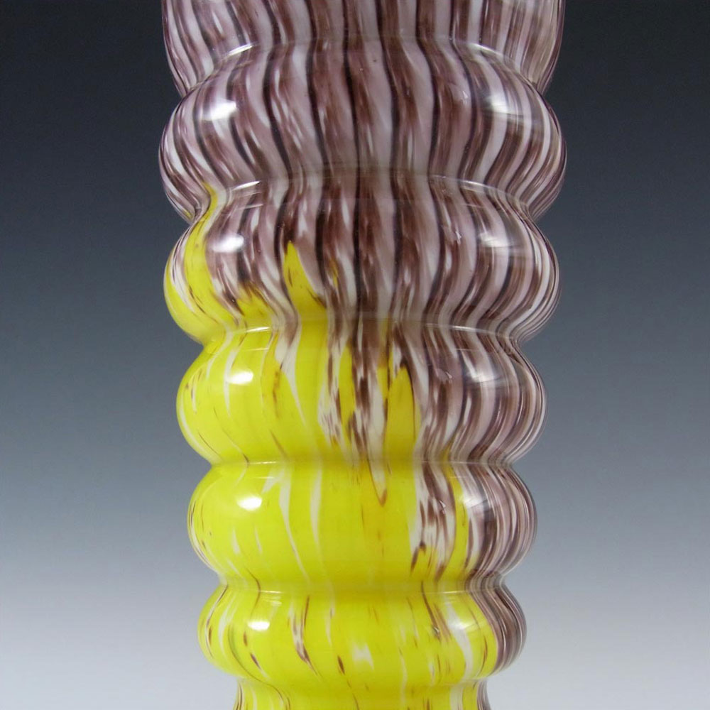 Welz Czech Purple + Yellow Glass 'Stripes + Spots' Vase - Click Image to Close
