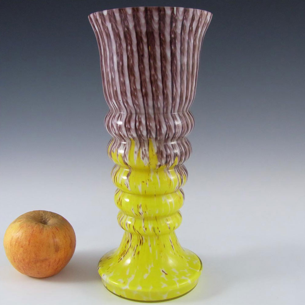 (image for) Welz Czech Purple + Yellow Glass 'Stripes + Spots' Vase - Click Image to Close